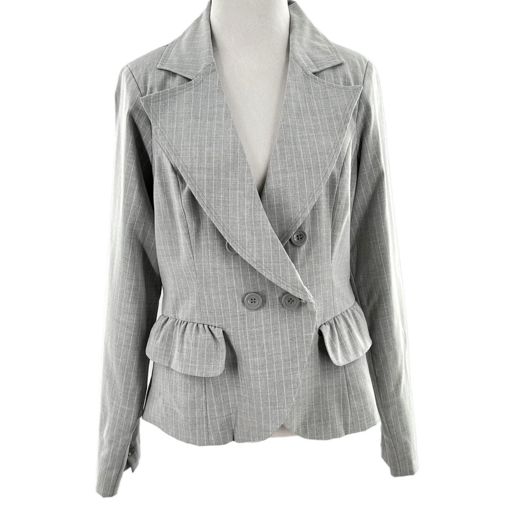 Robert Louis blazer S gray pinstripe double breasted career with pockets 90s
